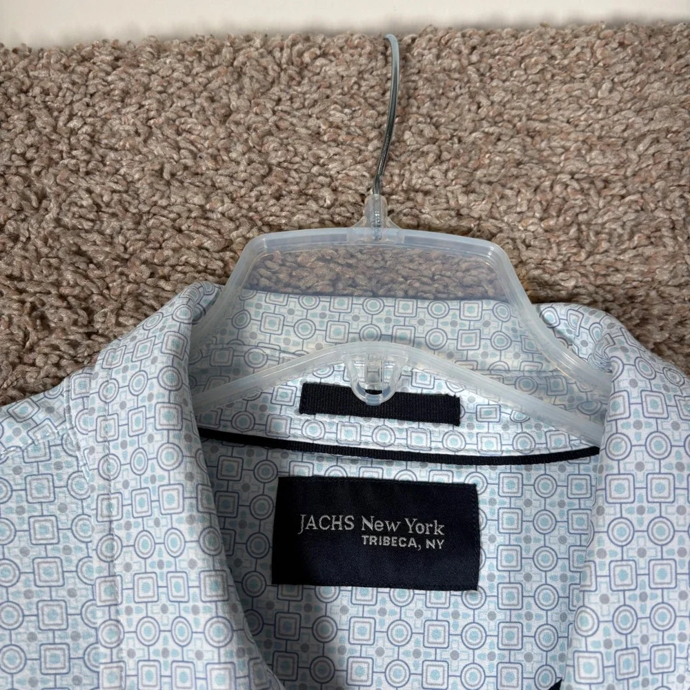 Jachs New York Mens Blue‎ Geometric Short Sleeve Button Down Shirt Strech